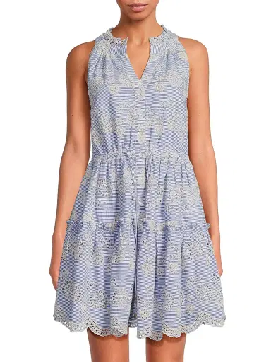 Change of Scenery Women's Charlotte Embroidered Striped Cotton Midi-Dress - Sky Natural - Size XS | Thumbnail 3 Change of Scenery Women's Charlotte Embroidered Striped Cotton Midi-Dress - Sky Natural - Size XS | Thumbnail 3