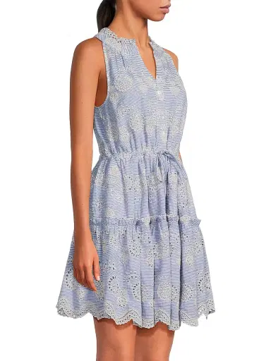 Change of Scenery Women's Charlotte Embroidered Striped Cotton Midi-Dress - Sky Natural - Size XS | Thumbnail 4 Change of Scenery Women's Charlotte Embroidered Striped Cotton Midi-Dress - Sky Natural - Size XS | Thumbnail 4