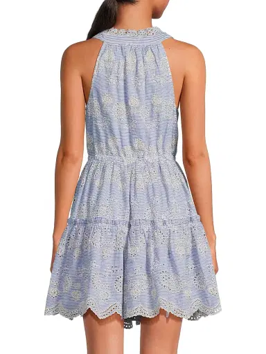 Change of Scenery Women's Charlotte Embroidered Striped Cotton Midi-Dress - Sky Natural - Size XS | Thumbnail 5 Change of Scenery Women's Charlotte Embroidered Striped Cotton Midi-Dress - Sky Natural - Size XS | Thumbnail 5