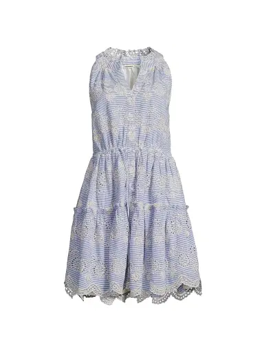 Change of Scenery Women's Charlotte Embroidered Striped Cotton Midi-Dress - Sky Natural - Size XS | Thumbnail 1 Change of Scenery Women's Charlotte Embroidered Striped Cotton Midi-Dress - Sky Natural - Size XS | Thumbnail 1