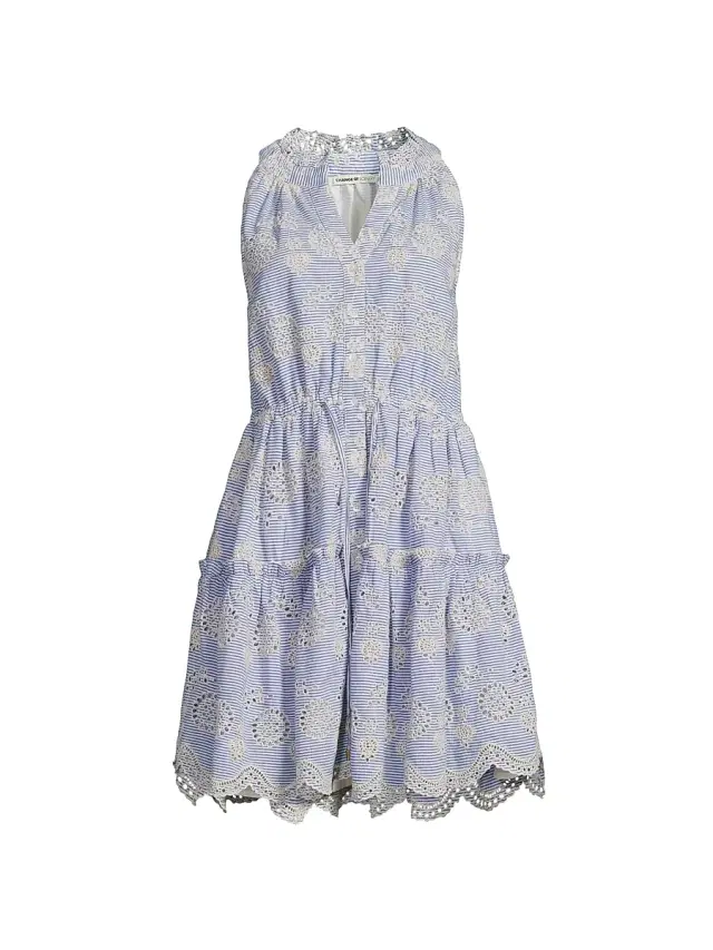 Change of Scenery Women's Charlotte Embroidered Striped Cotton Midi-Dress - Sky Natural - Size XS