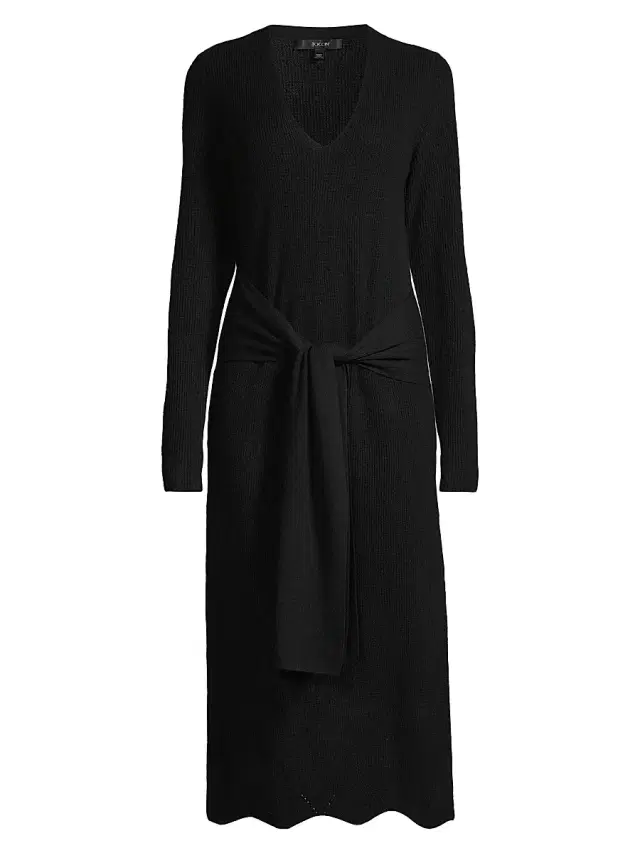 Toccin Women's Stevie Scalloped Edge Tie-Waist Midi-Dress - Jet