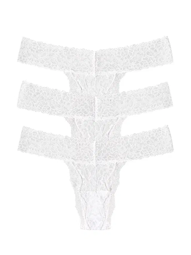LoveSuze Women's 3-Pack Lace Thongs - White