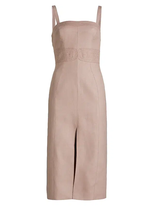 Hevron Women's Linen Embroidered Midi-Dress - Mauve