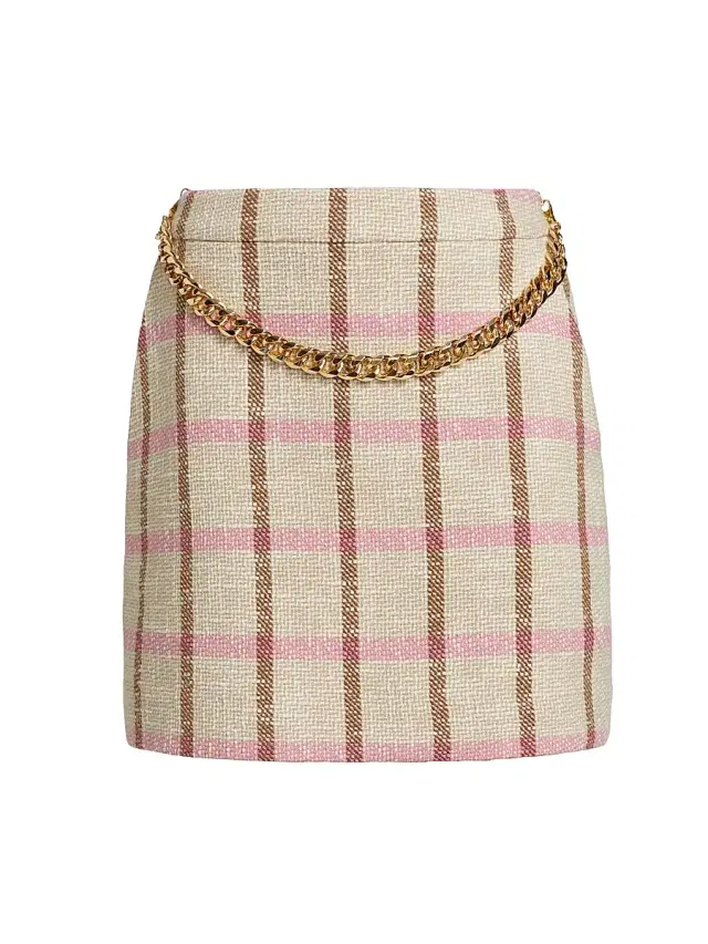 Toccin Women's Lane Plaid A-Line Miniskirt - Pink Neutral
