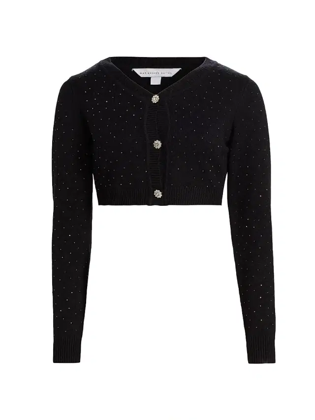 Mariandree Gaitan Women's Julie Rib-Knit Studded Crop Cardigan - Black - Size Small