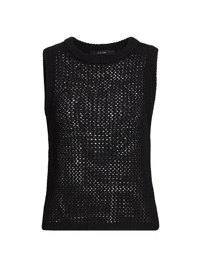 Toccin Women's Estelle Crocheted Cotton Top - Jet