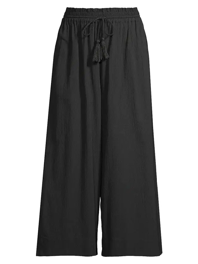 Change of Scenery Women's Brooke Wide-Leg Cotton Drawstring Pants - Black - Size XS