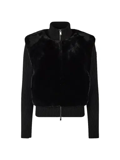 Moose Knuckles Women's Dua Bunny Faux Fur Zip Sweater - Black | Thumbnail 1 Moose Knuckles Women's Dua Bunny Faux Fur Zip Sweater - Black | Thumbnail 1