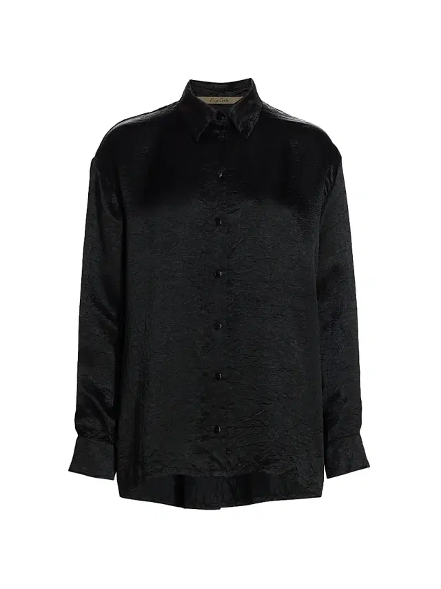 Enza Costa Women's Textured Satin Button-Front Shirt - Black