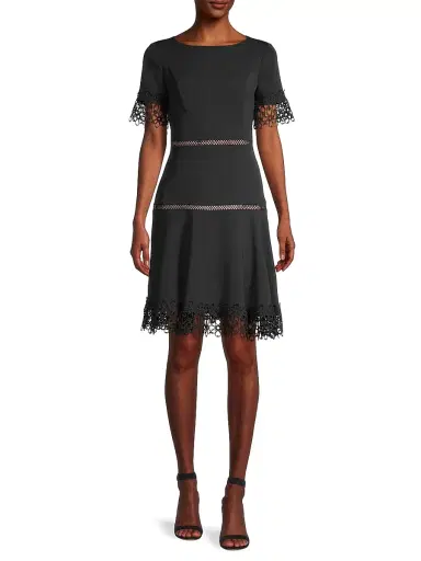 Shani Women's Lace-Trimmed Crepe Dress - Black - Size 14 | Thumbnail 2