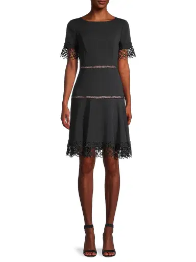 Shani Women's Lace-Trimmed Crepe Dress - Black - Size 14 | Thumbnail 3