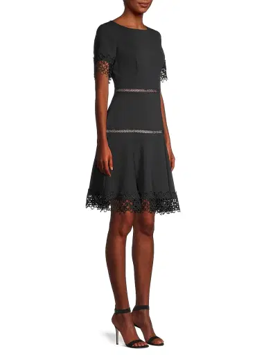 Shani Women's Lace-Trimmed Crepe Dress - Black - Size 14 | Thumbnail 4