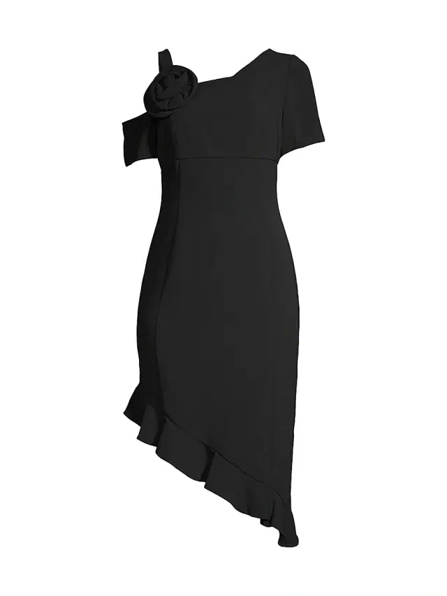 Shani Women's Asymmetric Ruffled Sheath Dress - Black