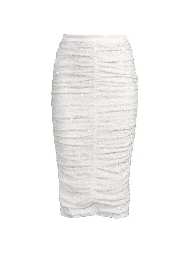 Line & Dot Women's Estrella Sequin Ruched Pencil Skirt - White - Size XS