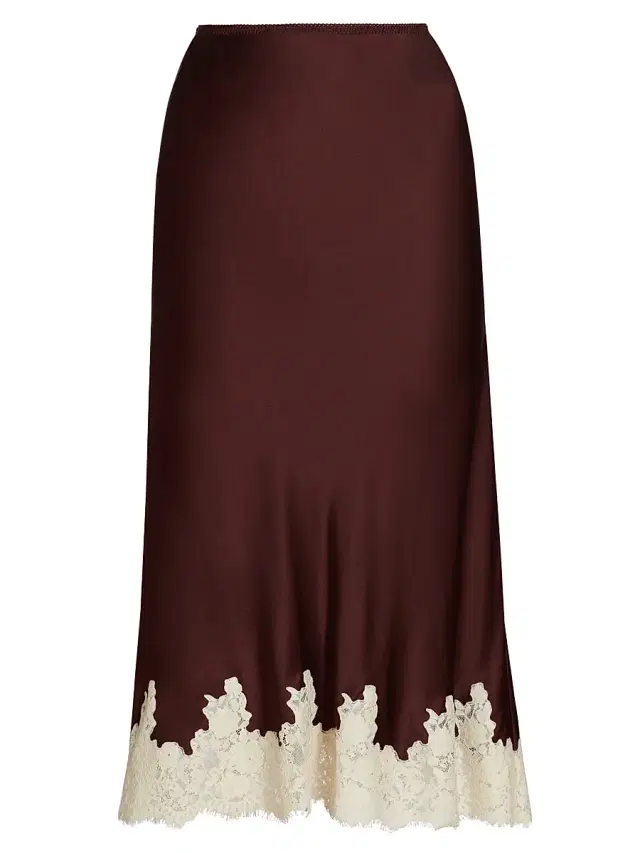 DÔEN Women's Elowen Silk Lace-Trim Skirt - Cafe