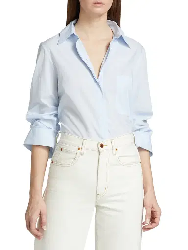 TWP Women's High-Low Button-Front Shirt - Baby Blue - Size Large | Thumbnail 3