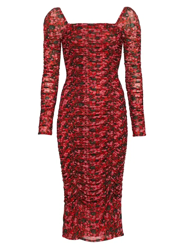Rhode Women's Simona Floral Mesh Ruched Midi-Dress - Flora Splash