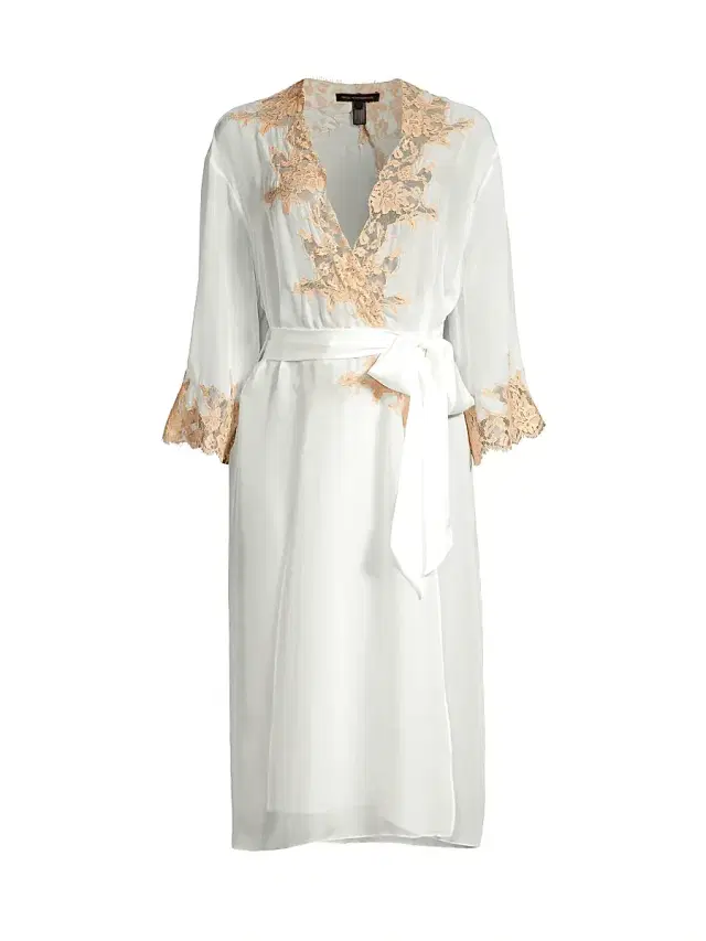 Kiki de Montparnasse Women's Orchid Silk & Lace Robe - Sucre