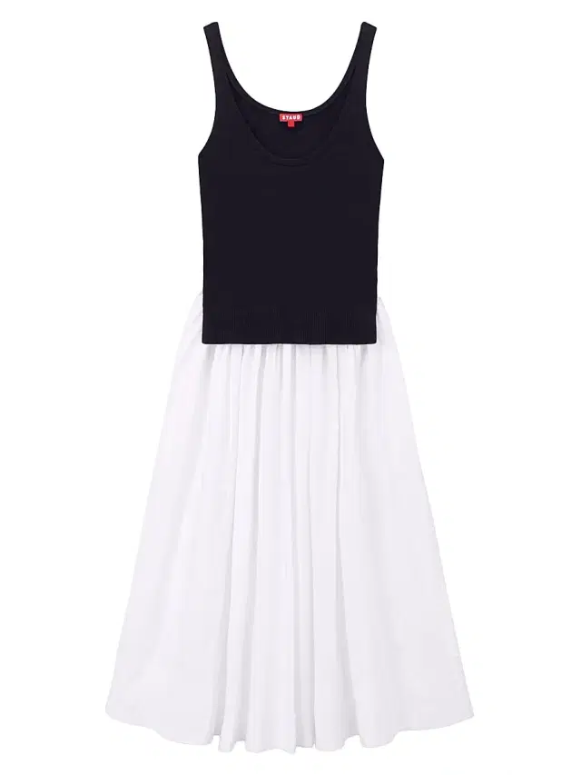 Staud Women's Corey Merino Wool & Cotton Midi-Dress - Black White