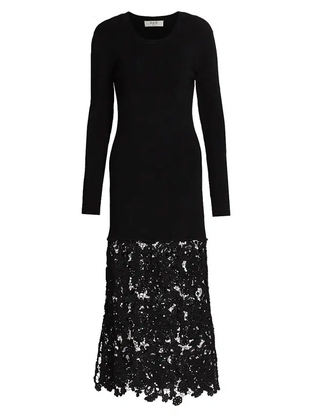 Sea Women's Sabine Embroidered Wool-Cotton Midi-Dress - Black