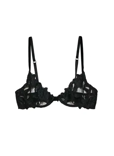 Fleur du Mal Women's Lily Embroidered Floral Lace Bra - Black | Thumbnail 1