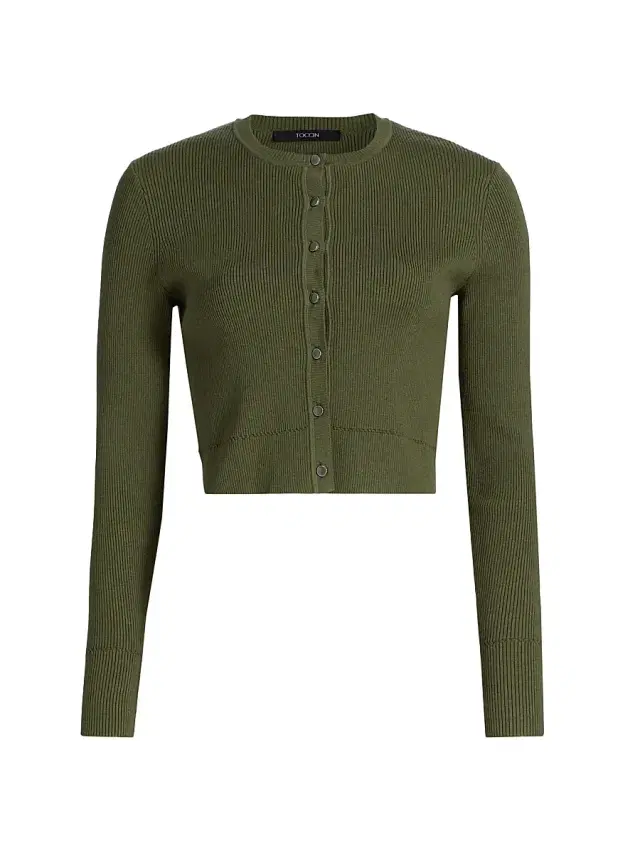 Toccin Women's Zoe Rib-Knit Crop Cardigan - Olive