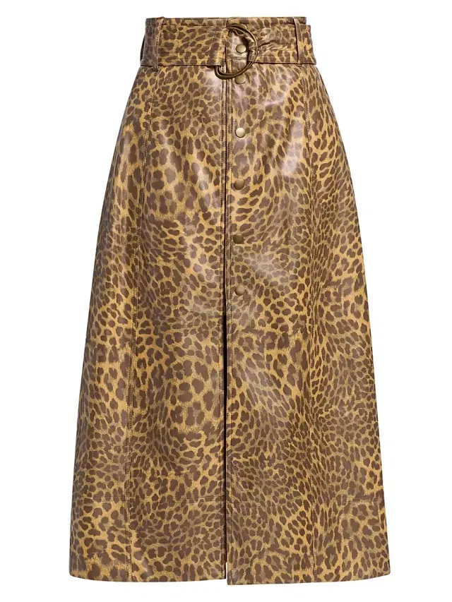 Marie Oliver Women's Chelsea Leopard Faux-Leather Midi-Skirt - Leopard