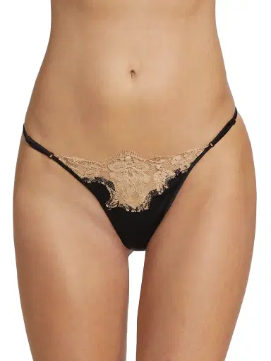 Kiki de Montparnasse Women's Orchid Lace & Silk Thong - Black | Thumbnail 3