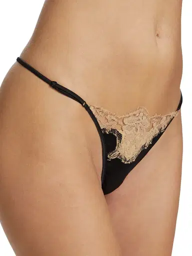Kiki de Montparnasse Women's Orchid Lace & Silk Thong - Black | Thumbnail 5