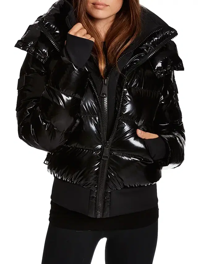 SAM. Women's Bungalow Glossy Cropped Puffer Jacket - Caviar