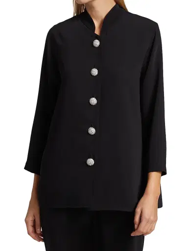 Caroline Rose Women's Suzette Pavé-Button Crepe Jacket | Thumbnail 3 Caroline Rose Women's Suzette Pavé-Button Crepe Jacket | Thumbnail 3