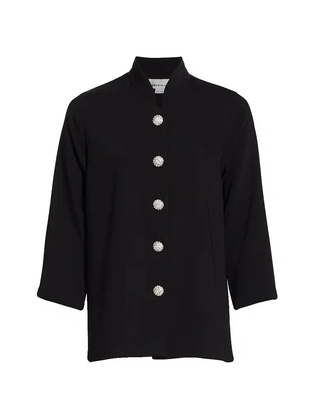 Caroline Rose Women's Suzette Pavé-Button Crepe Jacket - Black