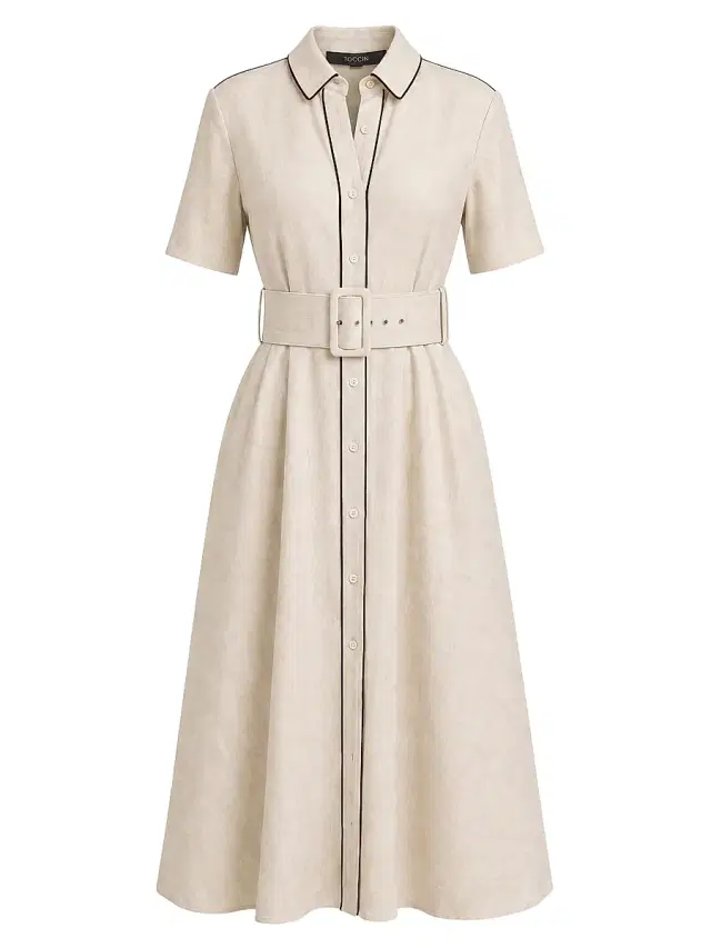 Toccin Women's Jean Linen-Blend Midi-Shirtdress - Desert Jet