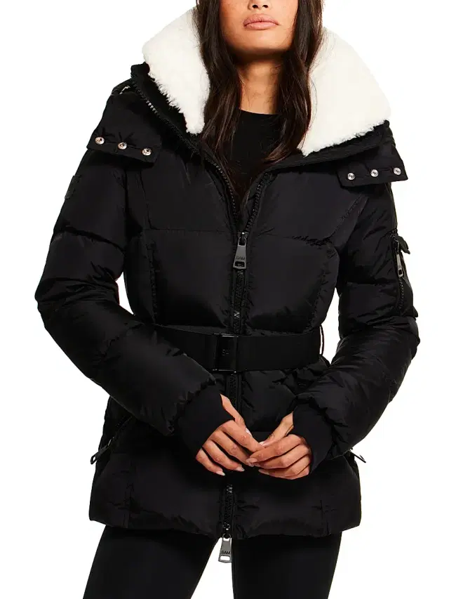 SAM. Women's Liv Belted Puffer Jacket - Black White
