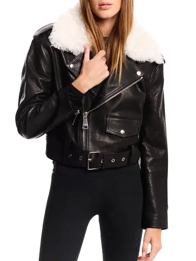 Sam. Women's Lainey Leather-Shearling Belted Biker Jacket | Thumbnail 2 Sam. Women's Lainey Leather-Shearling Belted Biker Jacket | Thumbnail 2