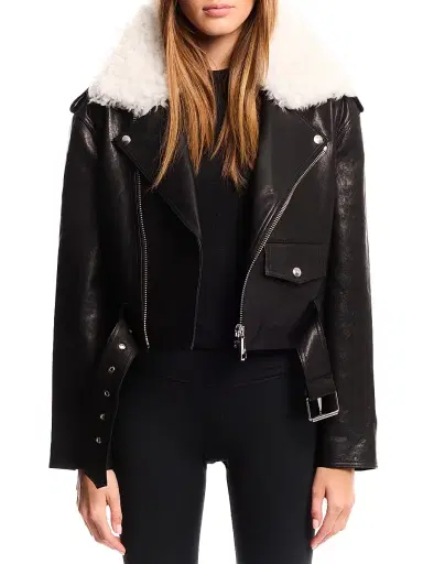 Sam. Women's Lainey Leather-Shearling Belted Biker Jacket | Thumbnail 3 Sam. Women's Lainey Leather-Shearling Belted Biker Jacket | Thumbnail 3