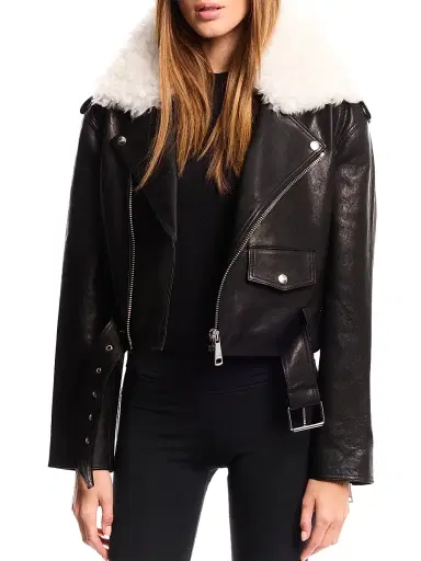 Sam. Women's Lainey Leather-Shearling Belted Biker Jacket | Thumbnail 4 Sam. Women's Lainey Leather-Shearling Belted Biker Jacket | Thumbnail 4