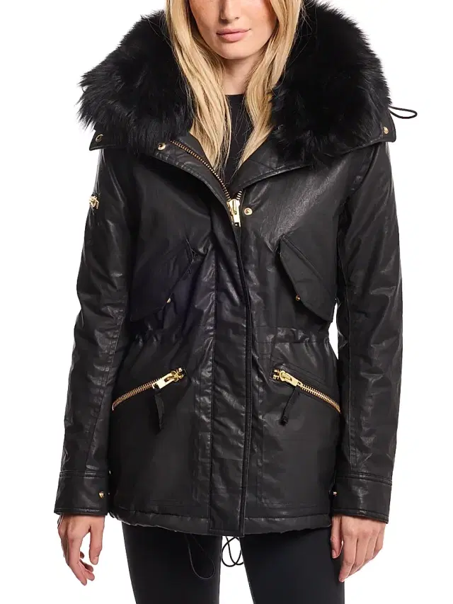 SAM. Women's Devon Shearling-Trimmed Coat - Carbon Black Tibetan Collar