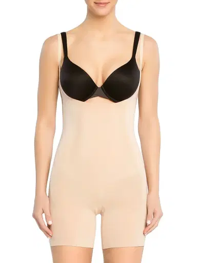 Spanx Women's Oncore Open-Bust Mid-Thigh Bodysuit - Soft Beige - Size XS | Thumbnail 1