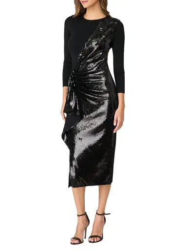 Shoshanna Women's Dela Sequin Ruffle Three-Quarter Sleeve Midi-Dress - Jet | Thumbnail 2 Shoshanna Women's Dela Sequin Ruffle Three-Quarter Sleeve Midi-Dress - Jet | Thumbnail 2