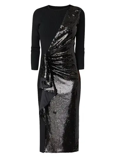 Shoshanna Women's Dela Sequin Ruffle Three-Quarter Sleeve Midi-Dress - Jet | Thumbnail 1 Shoshanna Women's Dela Sequin Ruffle Three-Quarter Sleeve Midi-Dress - Jet | Thumbnail 1