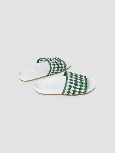 Loeffler Randall Women's Henri Crochet Raffia Slide Sandals - White Green | Thumbnail 3 Loeffler Randall Women's Henri Crochet Raffia Slide Sandals - White Green | Thumbnail 3