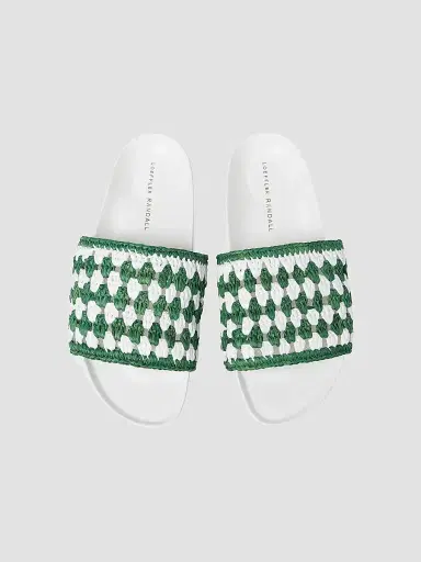 Loeffler Randall Women's Henri Crochet Raffia Slide Sandals - White Green | Thumbnail 4 Loeffler Randall Women's Henri Crochet Raffia Slide Sandals - White Green | Thumbnail 4