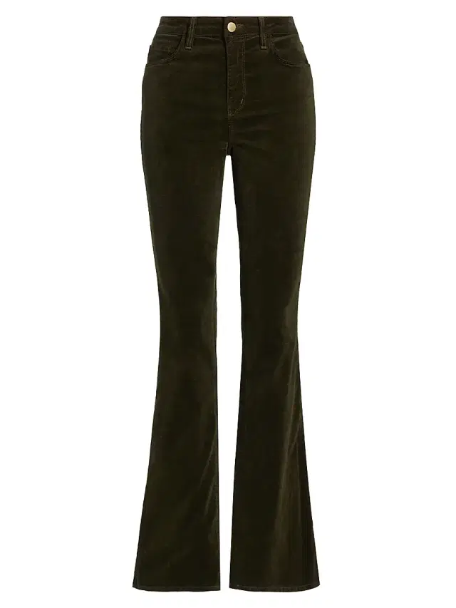 L'AGENCE Women's Stevie High-Rise Velvet Straight-Leg Jeans - Pine