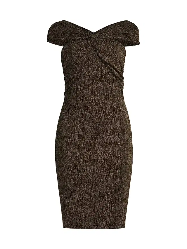 Black Halo Women's Delahart Twist-Front Off-The-Shoulder Sheath Dress - Golden Noir