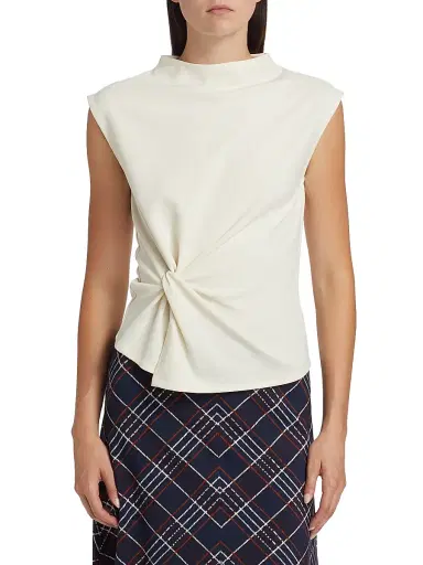 Tanya Taylor Women's Robin Knot Cap-Sleeve Blouse - Cream | Thumbnail 3