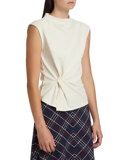 Tanya Taylor Women's Robin Knot Cap-Sleeve Blouse - Cream | Thumbnail 4