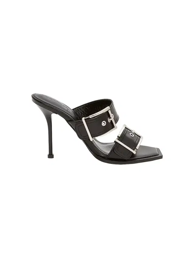 McQueen Women's Buckle Leather Mules - Black