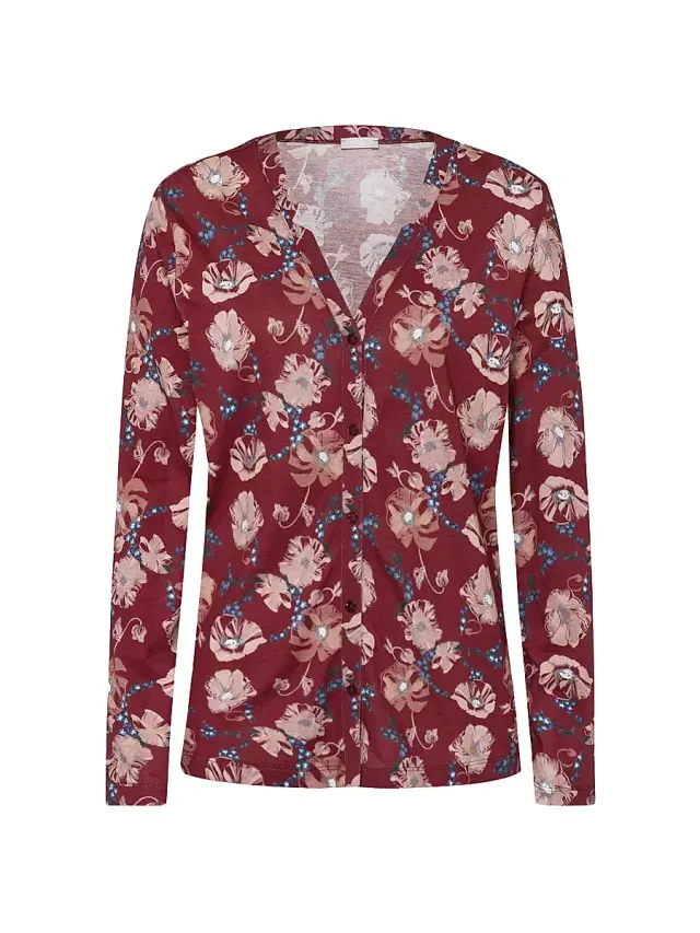 Hanro Women's Sleep & Lounge Long-Sleeve Button Front Jersey Shirt - Floral Joy